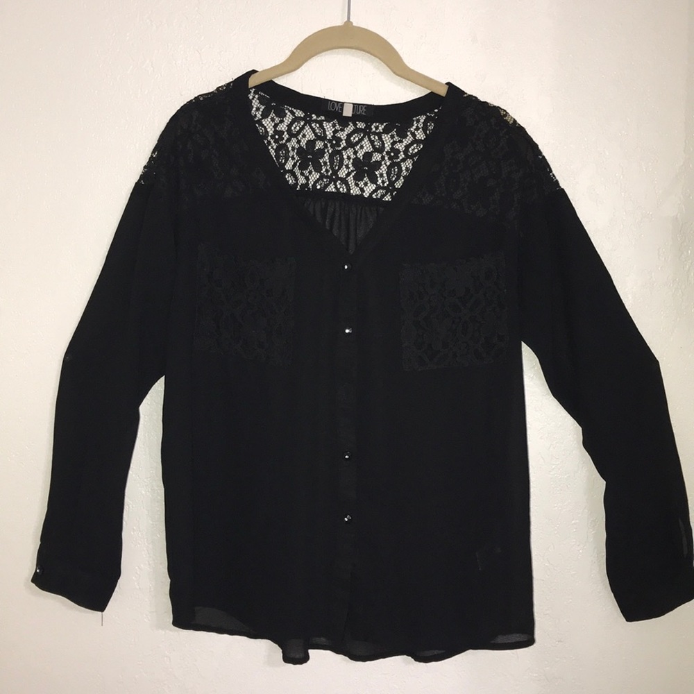 Move culture black button up lace detail